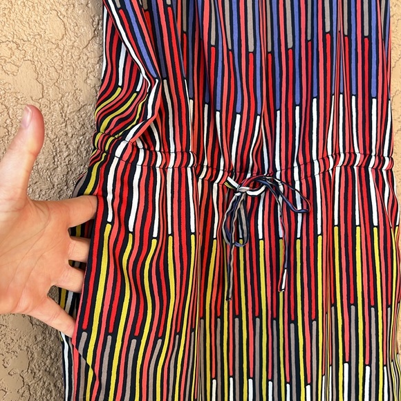 Gap Colorful Ruffle Striped Dress Pockets, Drawstring, & Adjustable Straps XS - Picture 3 of 8